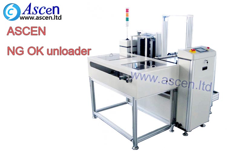 automatic SMT pcb NG unloader for smt assembly line from ASCEN technology 