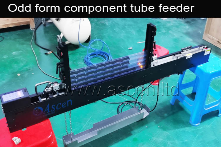 Odd-form component tube feeder for auto through hole insertion machine